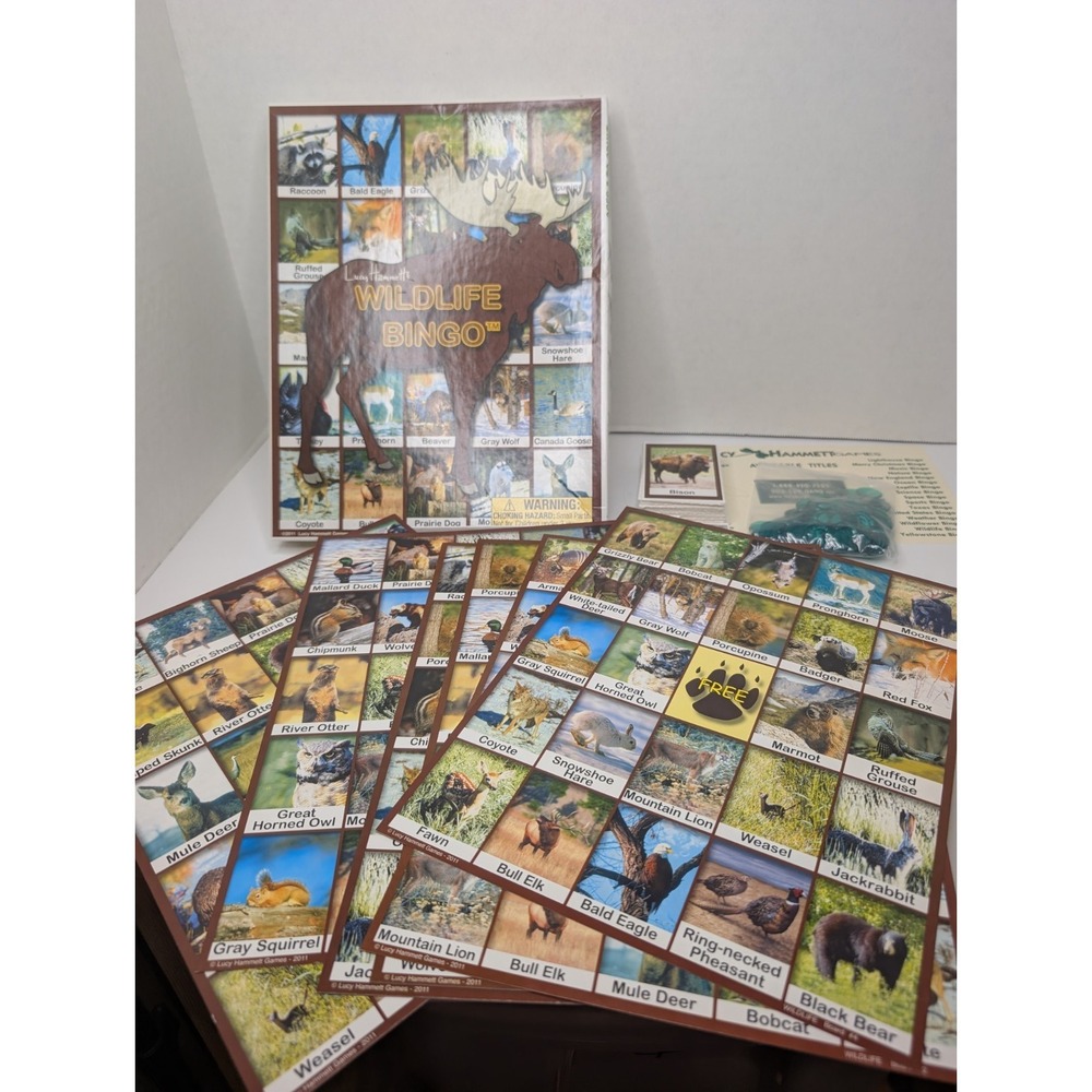Lucy Hammett Wildlife Bingo Game Complete Set 6 Boards 42 Cards Educational